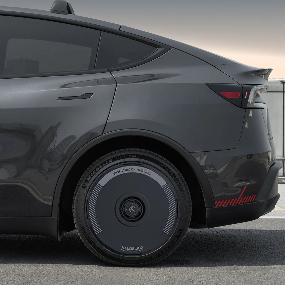 HALODISC 2 Silver Track (Black) | Set of 4 Wheel Covers for Tesla Model 3 & Model Y 19" Crossflow Wheel