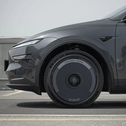 HALODISC 2 Silver Track (Black) | Set of 4 Wheel Covers for Tesla Model 3 & Model Y 19" Crossflow Wheel