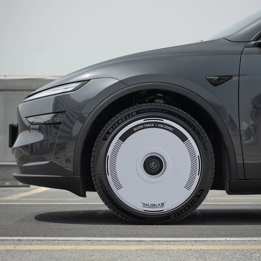 HALODISC 2 Silver Track (White) | Set of 4 Wheel Covers for Tesla  Model 3 & Model Y 19" Crossflow Wheel
