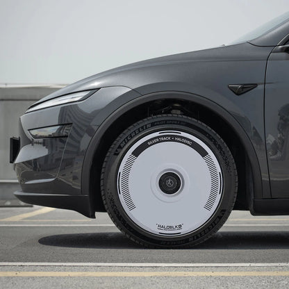 HALODISC 2 Silver Track (White) | Set of 4 Wheel Covers for Tesla  Model 3 & Model Y 19" Crossflow Wheel