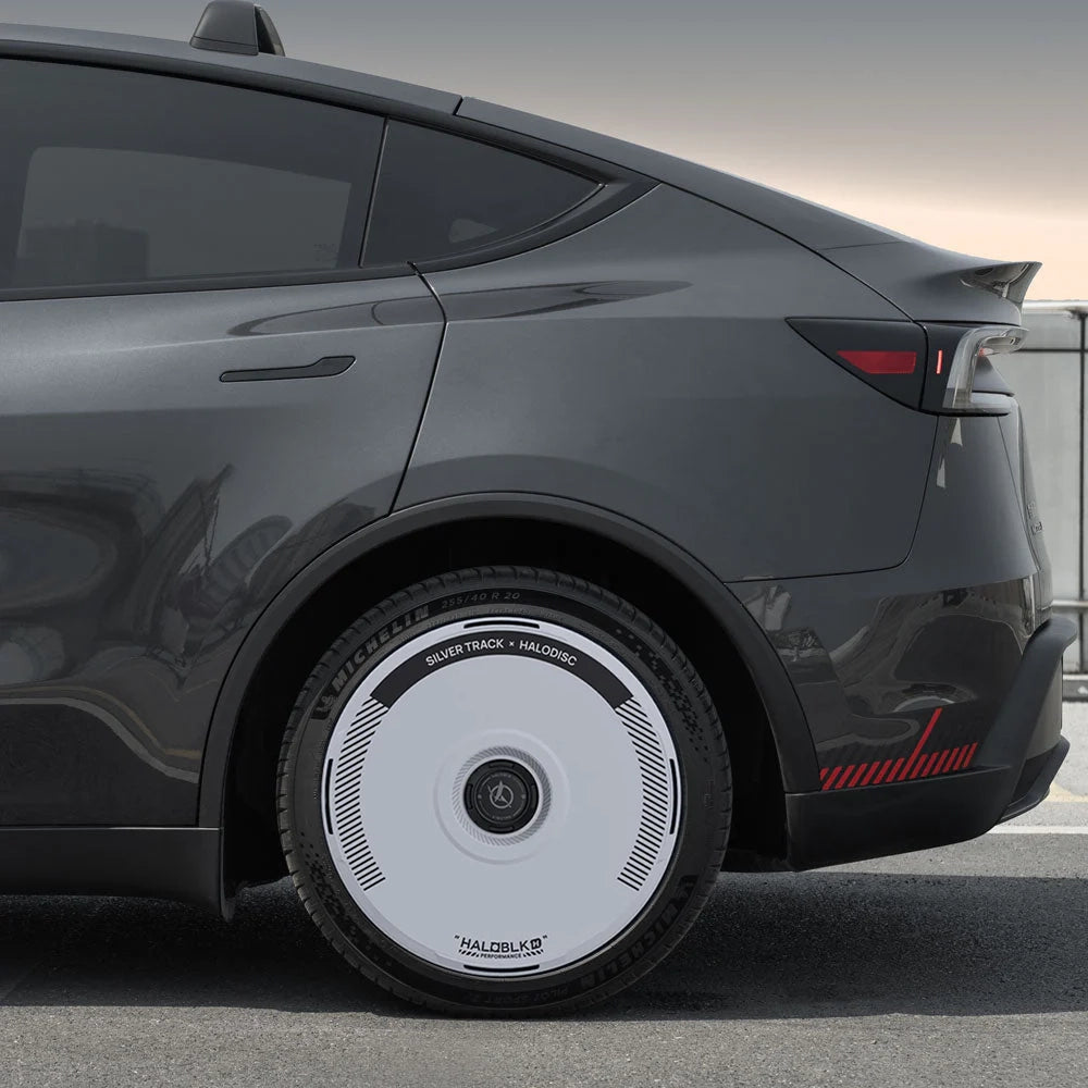 HALODISC 2 Silver Track (White) | Set of 4 Wheel Covers for Tesla  Model 3 & Model Y 19" Crossflow Wheel