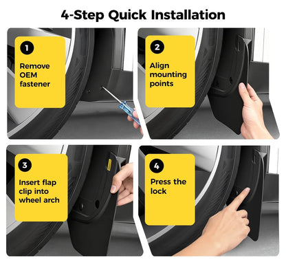 3W Tesla 2025-2027 Model Y Soft TPE Front and Rear Fender Mud Flaps - 1 SET (4PCS)