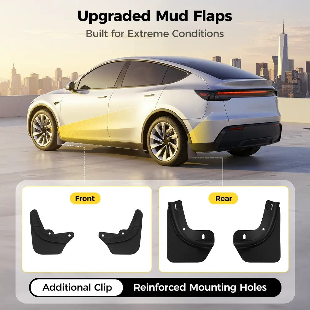 3W Tesla 2025-2027 Model Y Soft TPE Front and Rear Fender Mud Flaps - 1 SET (4PCS)