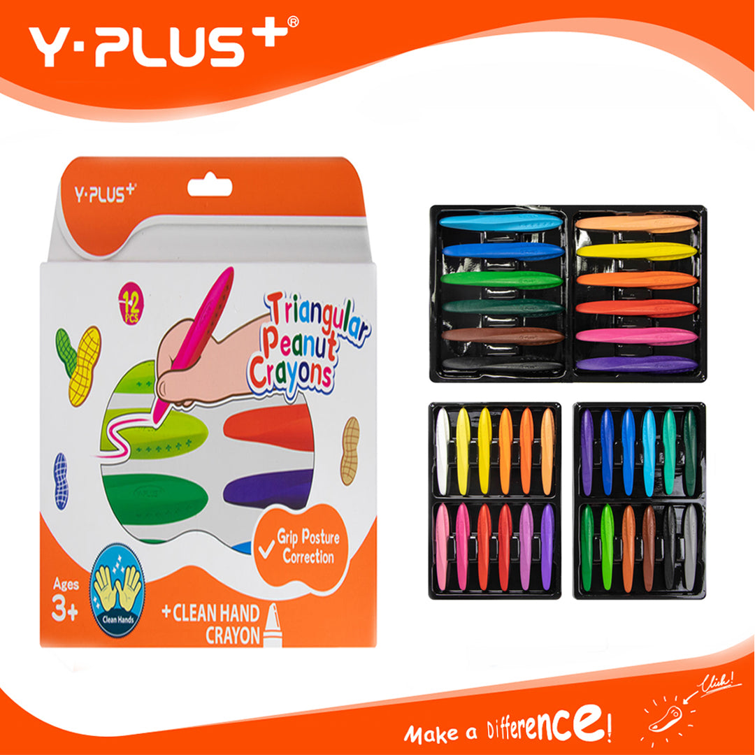 Y-Plus+ Triangular Peanut Crayons 12 Colors and 24 Colors