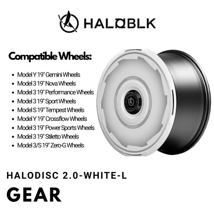 HALODISC 2 Gear (White) | Set of 4 Wheel Covers for Tesla Model Y, Model Y L and Model 3 19" Crossflow Wheel