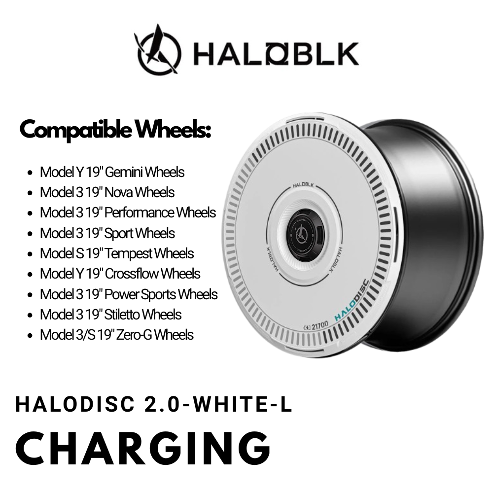 HALODISC 2 Charging (White) | Set of 4 Wheel Covers for Tesla Model Y, Model Y L and Model 3 19" Crossflow Wheel
