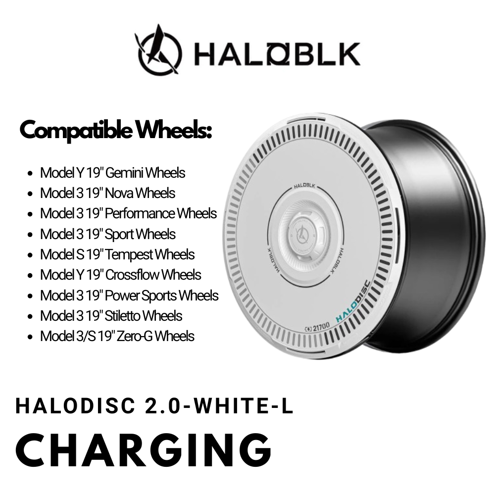 HALODISC 2 Charging (White) | Set of 4 Wheel Covers for Tesla Model 3 & Model Y 19" Crossflow Wheel