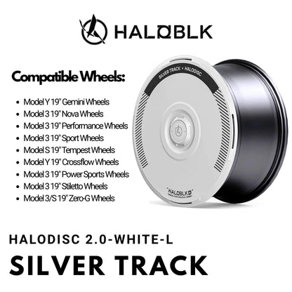 HALODISC 2 Silver Track (White) | Set of 4 Wheel Covers for Tesla  Model 3 & Model Y 19" Crossflow Wheel