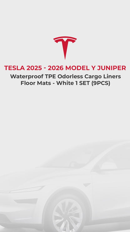 TESLA 2025/2026 Model Y Juniper Waterproof TPE Odorless Cargo Liners Floor Mats - White 1 SET (9PCS)