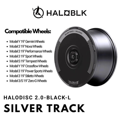 HALODISC 2 Silver Track (Black) | Set of 4 Wheel Covers for Tesla Model 3 & Model Y 19" Crossflow Wheel