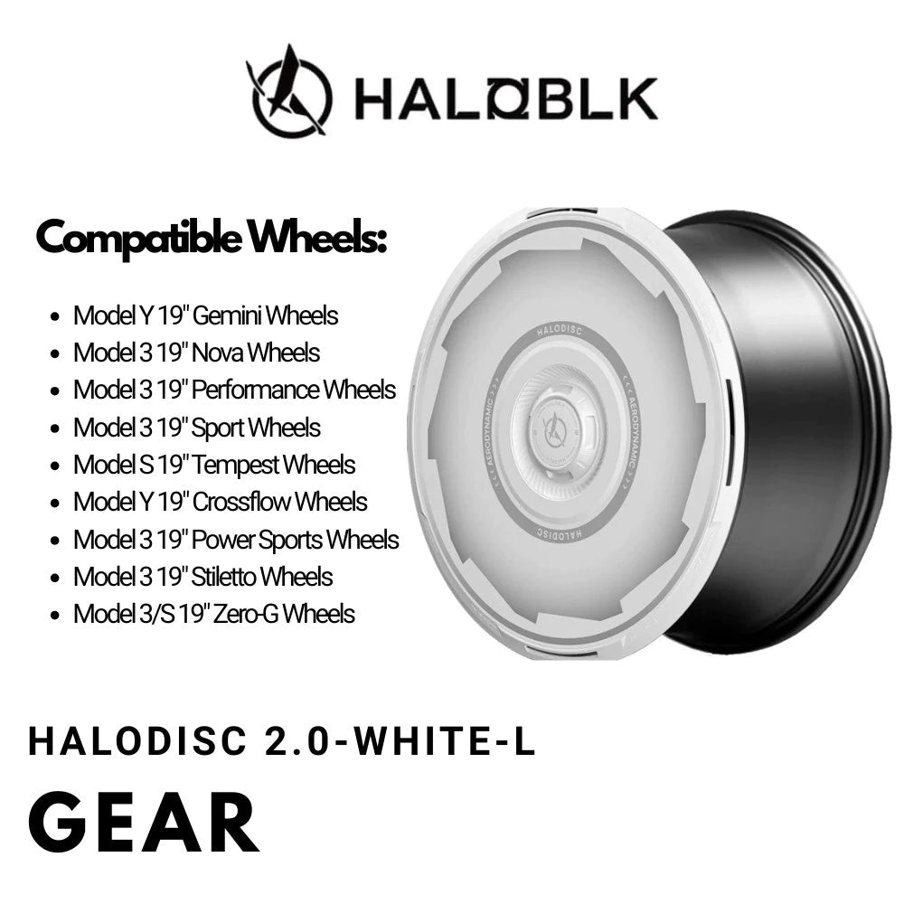 HALODISC 2 Gear (White) | Set of 4 Wheel Covers for Tesla  Model 3 & Model Y 19" Crossflow Wheel
