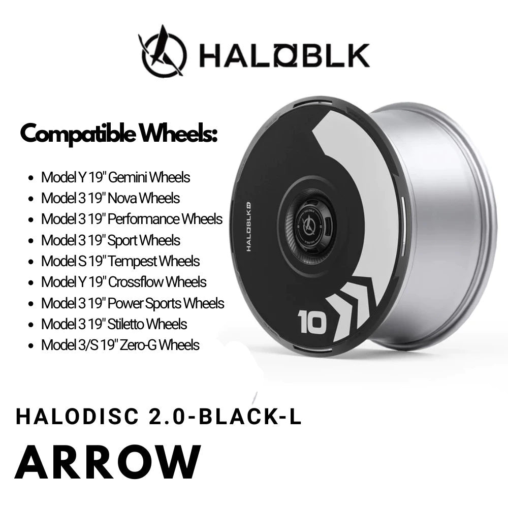 HALODISC 2 Arrow (Black) | Set of 4 Wheel Covers for Tesla  Model 3 & Model Y 19" Crossflow Wheel