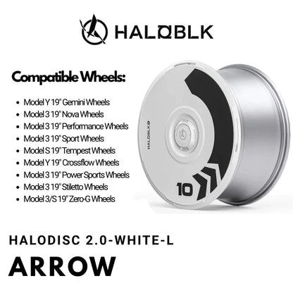 HALODISC 2 Arrow (White) | Set of 4 Wheel Covers for Tesla  Model 3 & Model Y 19" Crossflow Wheel