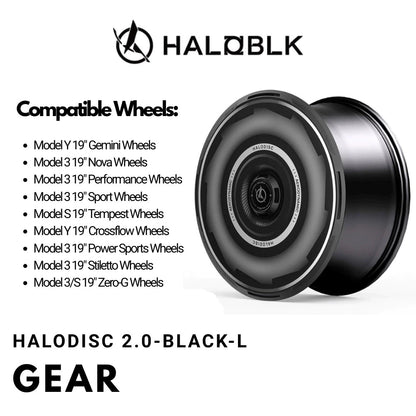 HALODISC 2 Gear (Black) | Set of 4 Wheel Covers for Tesla  Model 3 & Model Y 19" Crossflow Wheel