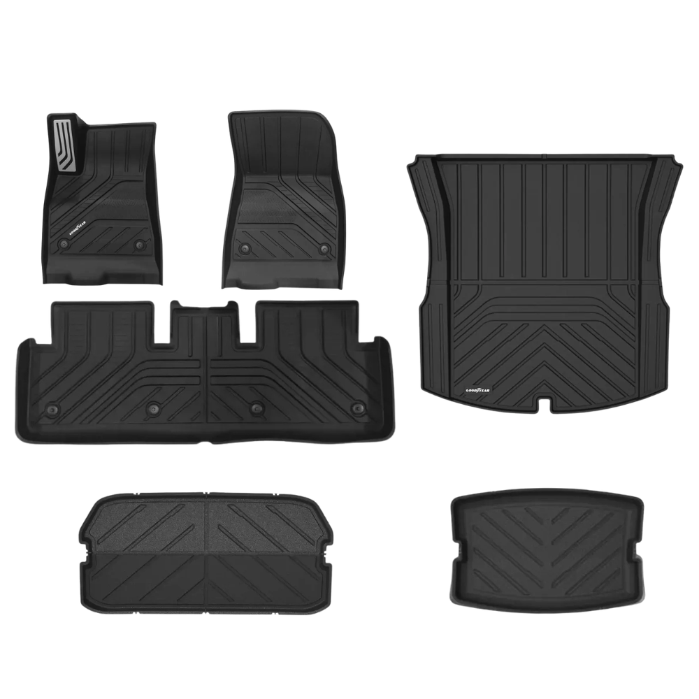 TESLA 2024-2026 MODEL 3 All-Weather Single Layer Injected Molded TPE Odorless Cargo Liners Floor Mats - 1 SET (6PCS)
