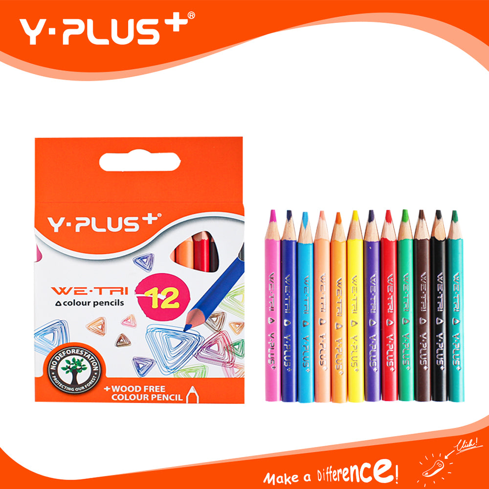 Y-Plus+ WE-TRI Wood Free Color Pencil Short Rod 12 Colors