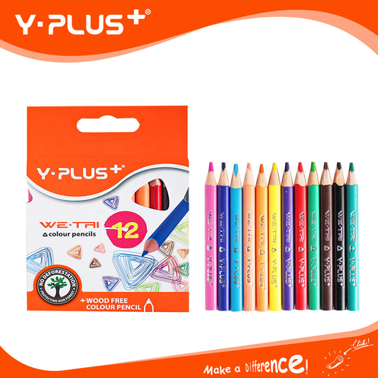 Y-Plus+ WE-TRI Wood Free Color Pencil Short Rod 12 Colors