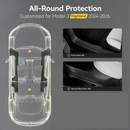 3W TESLA 2024-2026 Model 3 Highland TPE Front and Rear Door Sill Protector Threshold Strip - 1SET(4PCS)